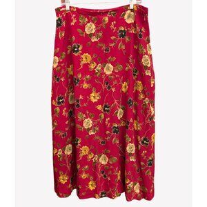 Vintage Jones New York Wool Skirt 16 Red Floral Midi 90s Classic Career Cottage
